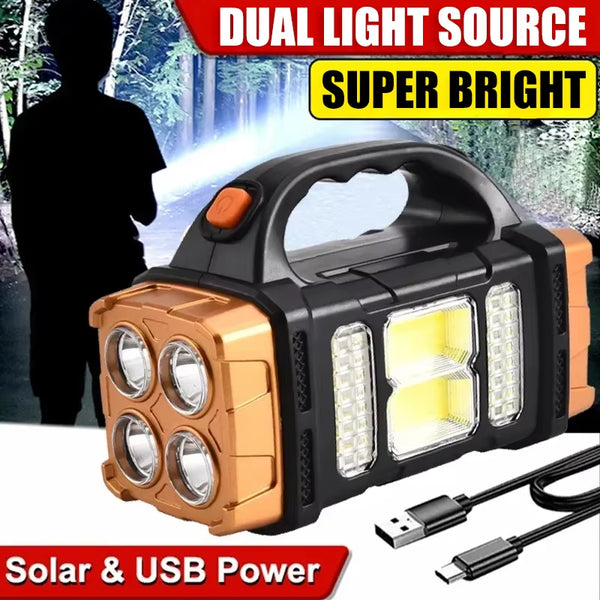 Portable Powerful USB Rechargeable Flashlight Solar LED Light with COB ...